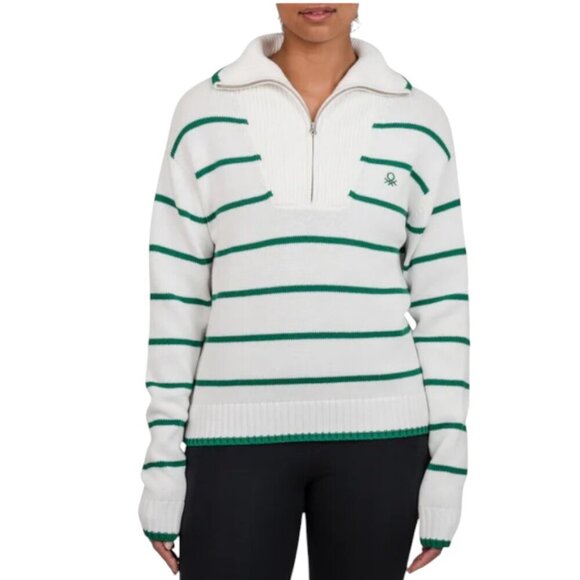 NEW United Colors of Benetton 1/4 Zip Sweater | Green - Picture 1 of 7